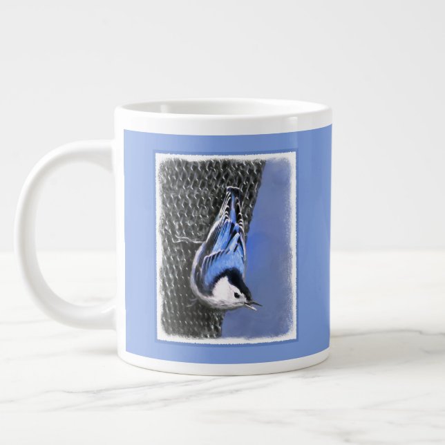 White-Breasted Nuthatch Painting Original Bird Art Large Coffee Mug (Left)