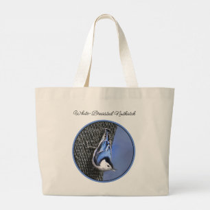 White-Breasted Nuthatch Painting Original Bird Art Large Tote Bag