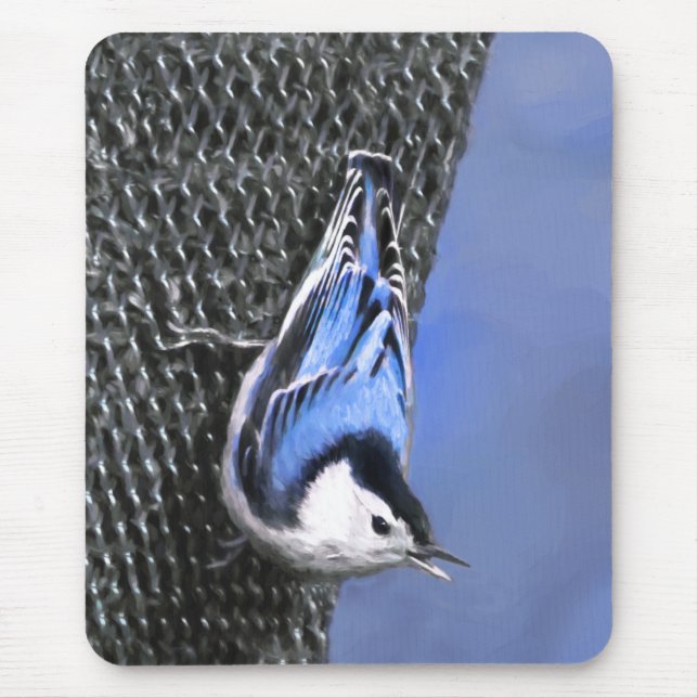 White-Breasted Nuthatch Painting Original Bird Art Mouse Mat (Front)