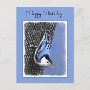 White-Breasted Nuthatch Painting Original Bird Art Postcard