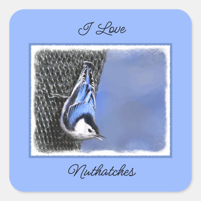 White-Breasted Nuthatch Painting Original Bird Art Square Sticker (Front)