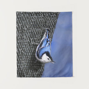 White-Breasted Nuthatch Painting Original Bird Art Tapestry