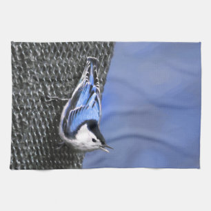 White-Breasted Nuthatch Painting Original Bird Art Tea Towel