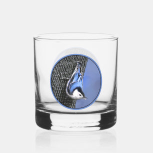 White-Breasted Nuthatch Painting Original Bird Art Whiskey Glass