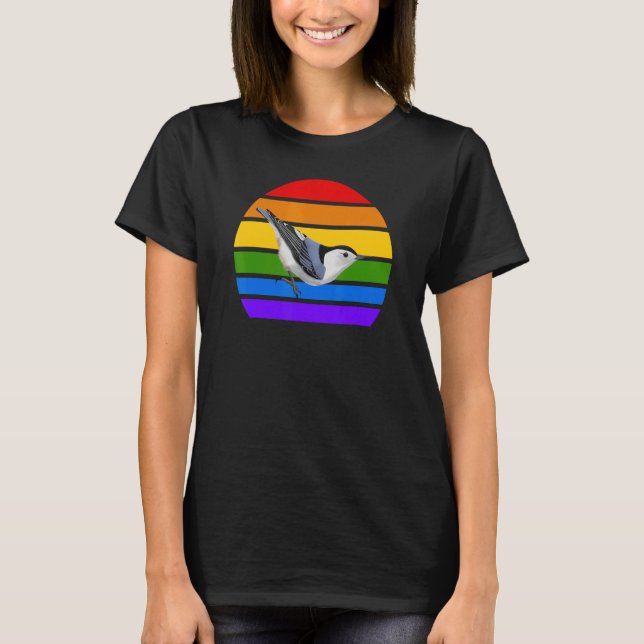 White Breasted Nuthatch Rainbow Bird Birdwatcher D T-Shirt (Front)