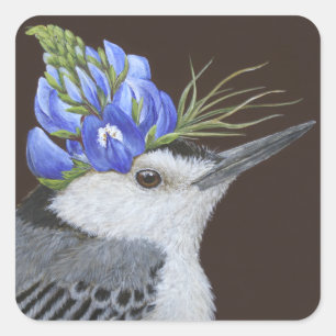 white breasted nuthatch with lupine stickers