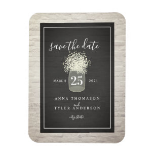 White Brick Baby's Breath Wedding Save The Date Magnet