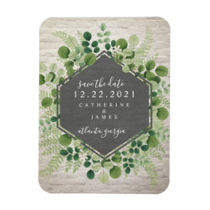 White Brick Botanical Wedding Save The Date Magnet