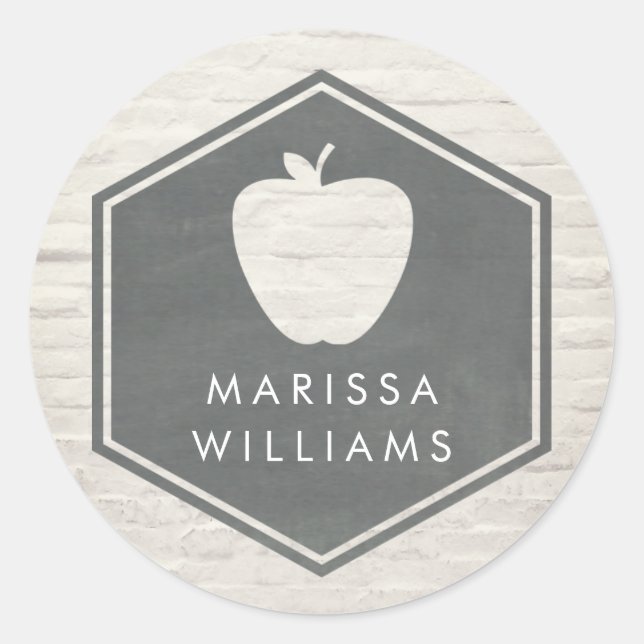 White Brick Geometric Apple Teacher Classic Round Sticker (Front)