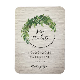 White Brick Inspired Botanical Save The Date Magnet