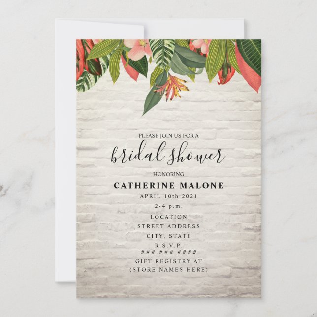 White Brick Tropical Bridal Shower Invitation (Front)