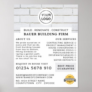 White Brick Wall, Building Firm, Builders Advert Poster