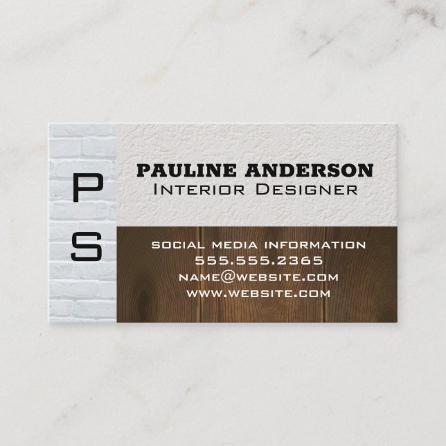 White Brick Wall | Wooden Boards Business Card (Front)