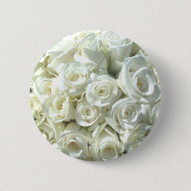 White Bridal Bouquet Button - Customisable (Front)