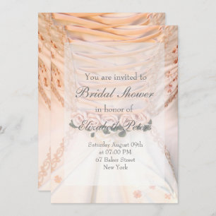 White Bridal Dress with Roses Bridal Shower Invitation