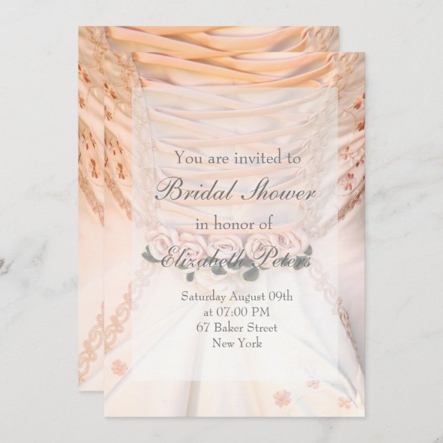 White Bridal Dress with Roses Bridal Shower Invitation (Front/Back)