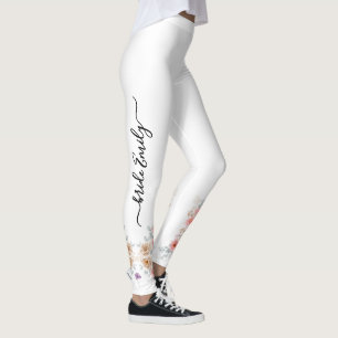 White bridal floral bride & bridesmaid leggings