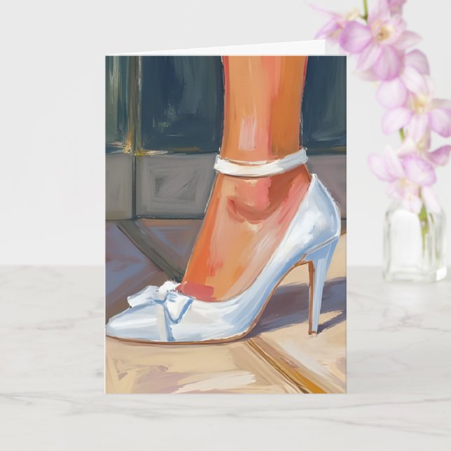 White Bridal Heels Wedding Card (Orchid)