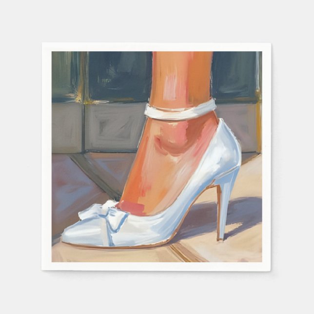 White Bridal Heels Wedding Napkin (Front)