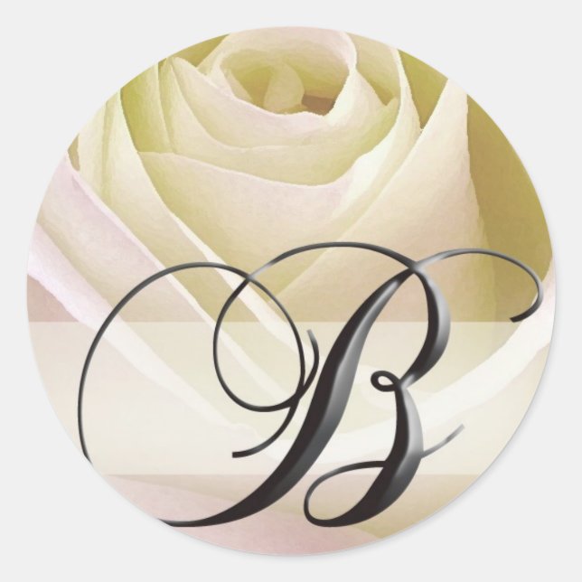 White Bridal Rose Monogram Sticker Initial B (Front)