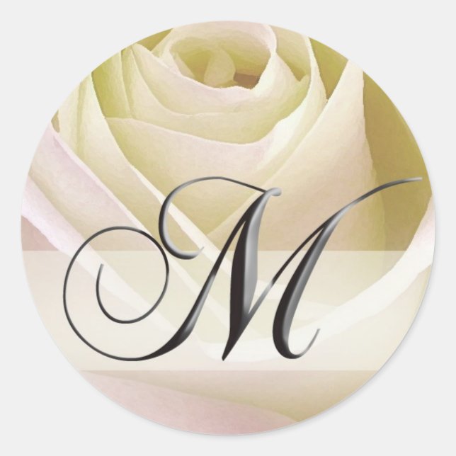 White Bridal Rose Monogram Sticker Initial M (Front)