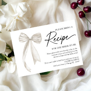 White Bridal Shower Recipe Request Enclosure Invitation