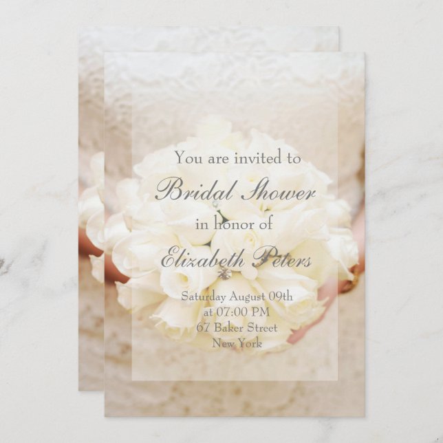 White Bridal Wedding Flower Bouquet Bridal Shower Invitation (Front/Back)