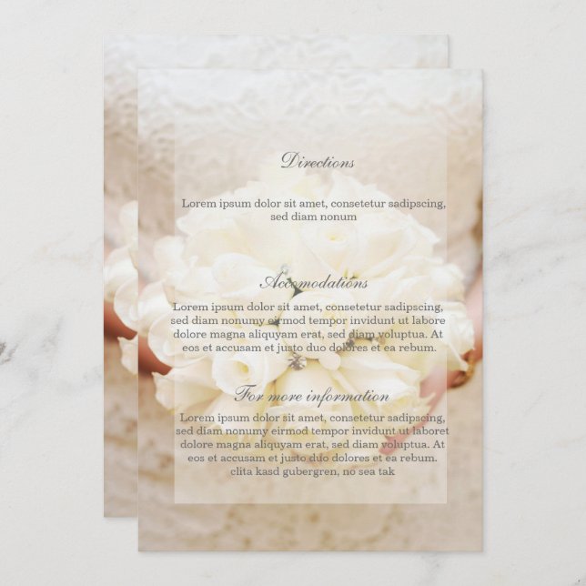 White Bridal Wedding Flower Bouquet Directions Invitation (Front/Back)
