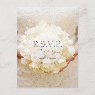 White Bridal Wedding Flower Bouquet RSVP Invitation Postcard