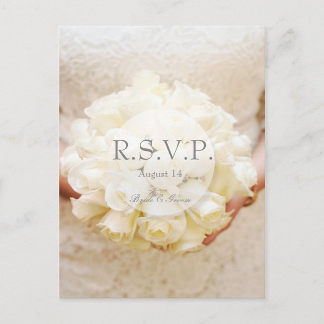 White Bridal Wedding Flower Bouquet RSVP Invitation Postcard (Front)