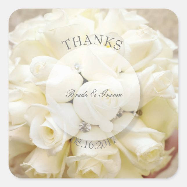White Bridal Wedding Flower Bouquet Square Sticker (Front)