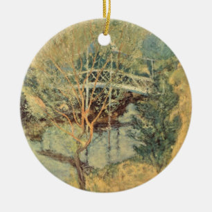 White Bridge by Twachtman, Vintage Impressionism Ceramic Tree Decoration