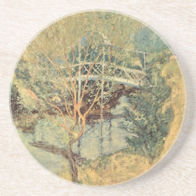 White Bridge by Twachtman, Vintage Impressionism Coaster (Front)