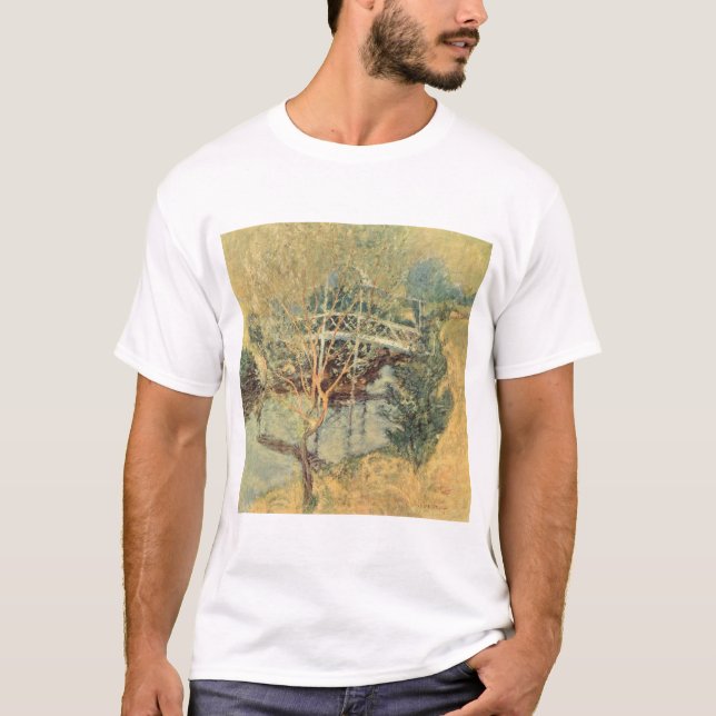 White Bridge by Twachtman, Vintage Impressionism T-Shirt (Front)