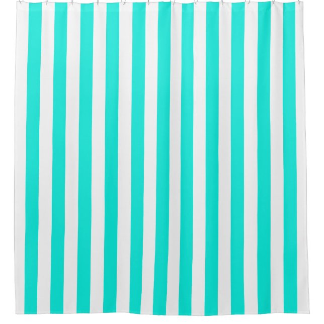White Bright Aqua Vertical Stripe NL #0 Shower Curtain (Front)