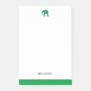White & Bright Green Elephant & Border, Name Post-it Notes
