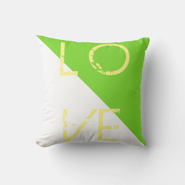 White Bright Green Love Cushion Throw Pillow (Front)