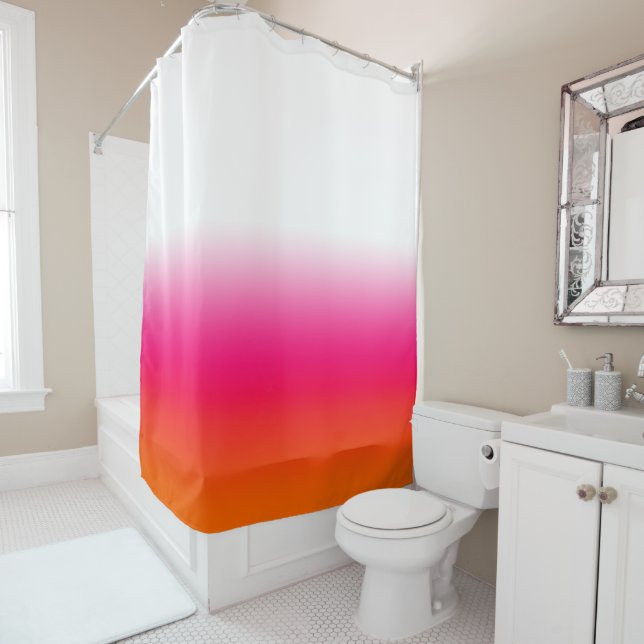 White Bright Pink and Orange Colour Block Gradient Shower Curtain (In Situ)