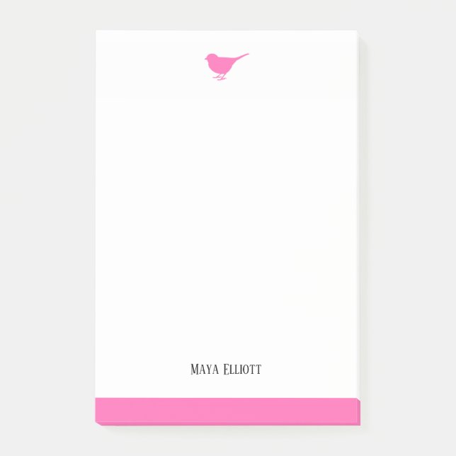 White & Bright Pink Bird w/ Border, Name Post-it Notes (Front)