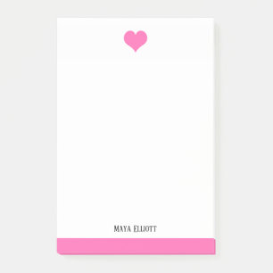White & Bright Pink Heart & Border, Name Post-it Notes