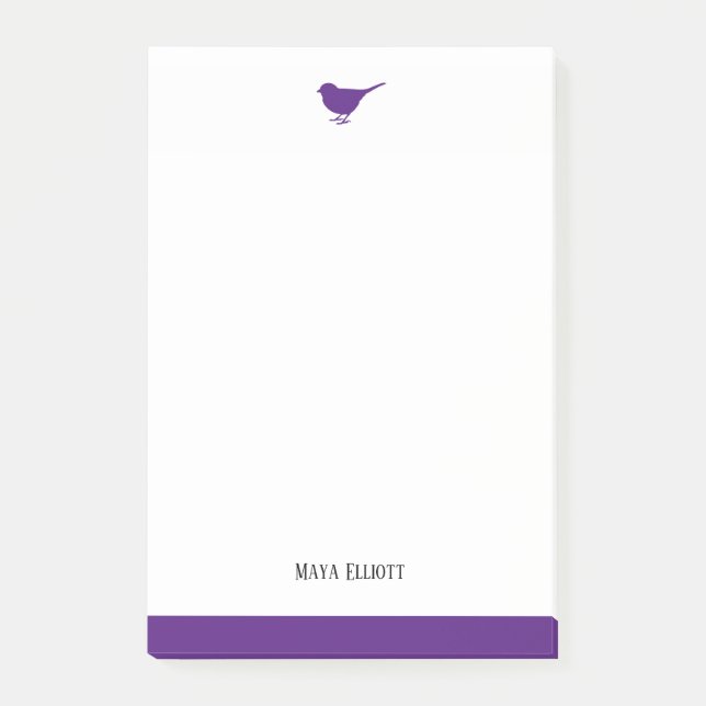 White & Bright Purple Bird w/ Border, Name Post-it Notes (Front)