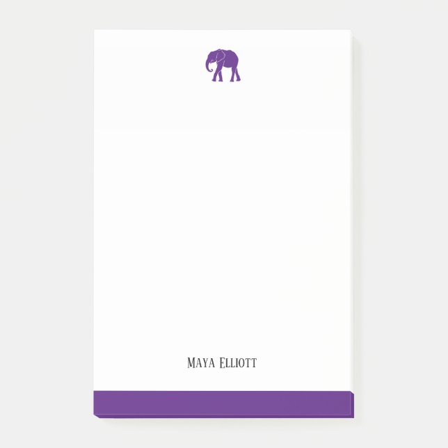 White & Bright Purple Elephant & Border, Name Post-it Notes (Front)