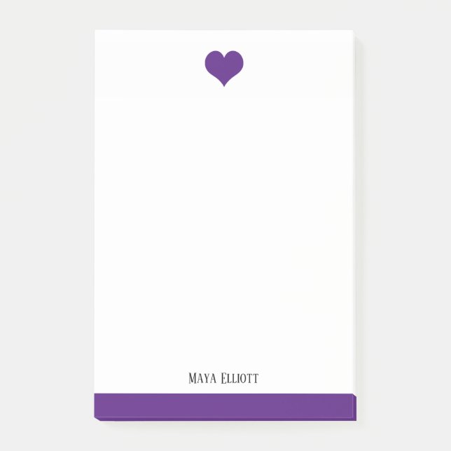 White & Bright Purple Heart & Border, Name Post-it Notes (Front)