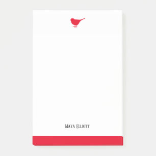 White & Bright Red Bird w/ Border, Name Post-it Notes