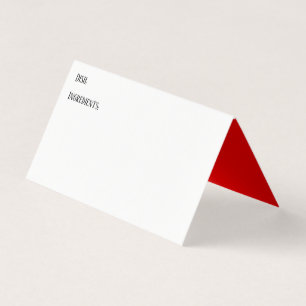 White & Bright Red Buffet Table Recipe Tent Cards