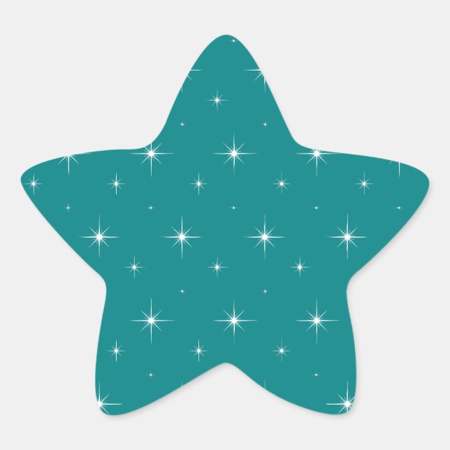 White Bright Stars On Elegant Teal Blue / Green Star Sticker (Front)