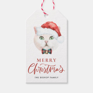 White British Shorthair Cat Merry Christmas Gift Tags
