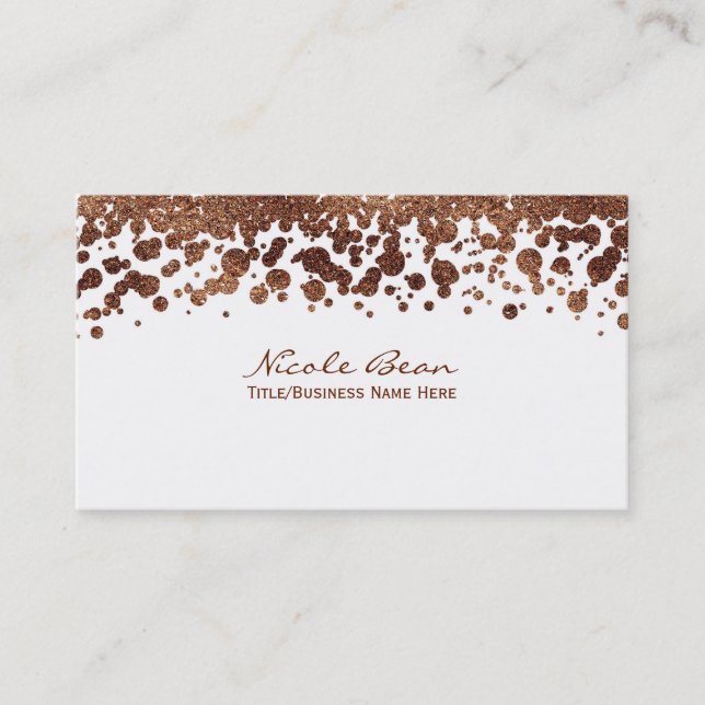 White & Bronze Confetti Dots Glamour Shimmer Business Card (Front)