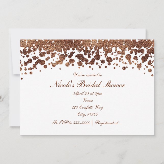 White & Bronze Confetti Dots Glamour Shimmer Invitation (Front)