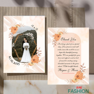 White & Brown Aesthetic Watercolor Wedding W Note Thank You Card